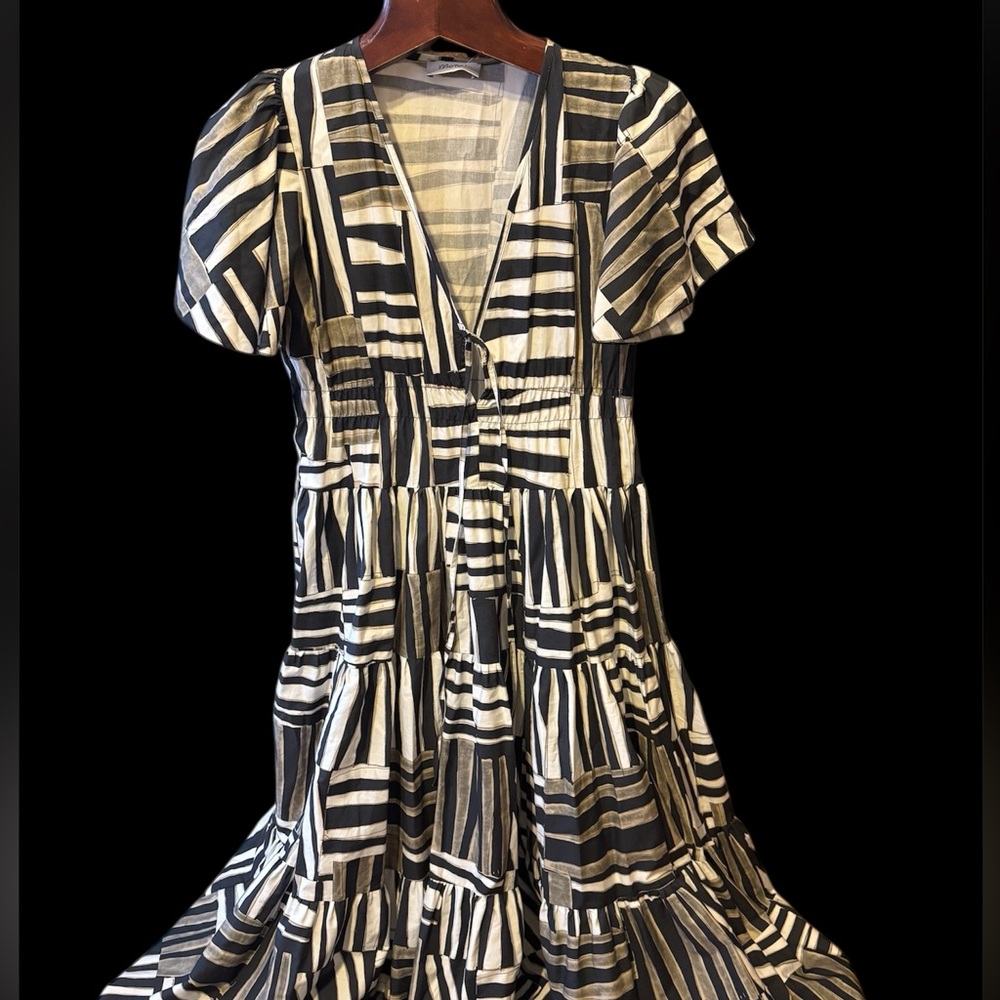 Motel cotton Black and White Striped V-Neck Tiered Women's Dress size M